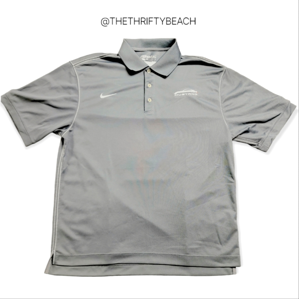Nike Golf Dri-FIT Polo Shirt Mens Large Gray Ford Mustang Embroidered